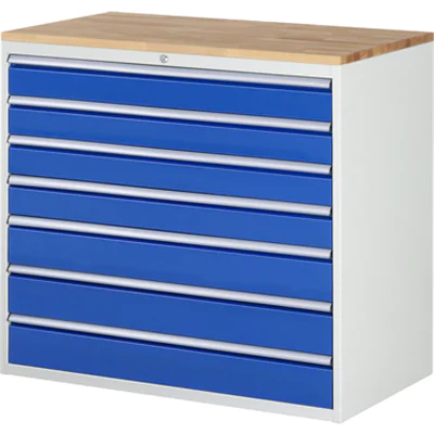 RAU Schubladenschrank 7000 1.145 x 1.035 x 650 mm (B x H x T) 7 Schubladen Farbe der Front: enzianblau Farbe des Korpus: lichtgrau