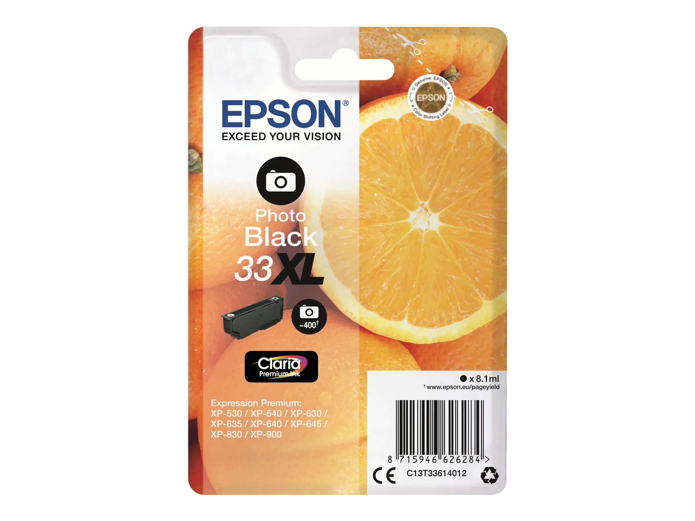 Epson 33XL - 8.1 ml - XL - Photo schwarz - Original - Blisterverpackung - Tintenpatrone - für Expression Home XP-635, 830; Expression Premium XP-530, 540, 630, 635, 640, 645, 830, 900