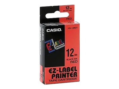 Casio XR-12RD1 - Selbstklebend - schwarz auf rot - Rolle (1,2 cm x 8 m)