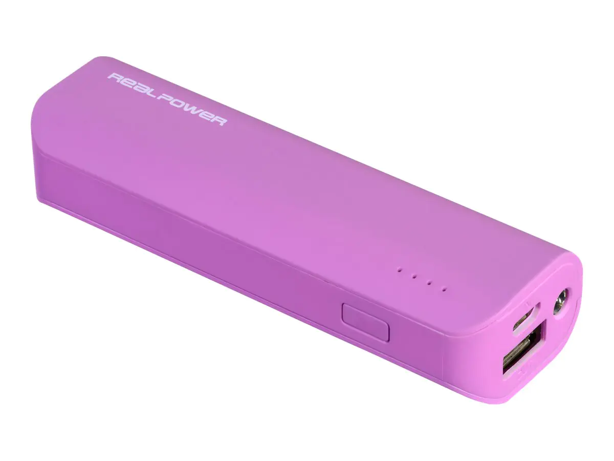 Realpower PB-2600 - Powerbank - 2600 mAh - 1 A (USB) - auf Kabel: Micro-USB - lila
