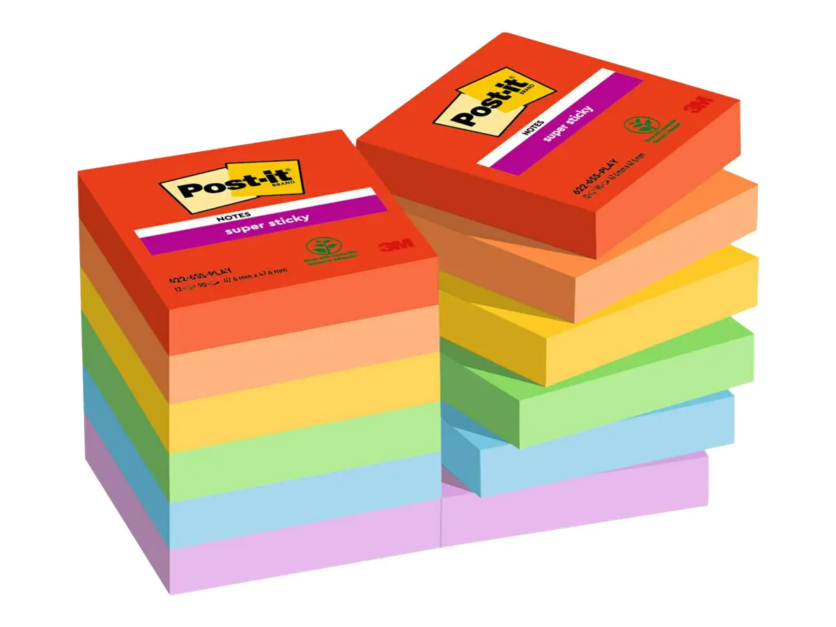 3M Post-it Super Sticky 622-12SS-PLAY - Notizen - 47.6 x 47.6 mm - 1080 Blatt (12 x 90)