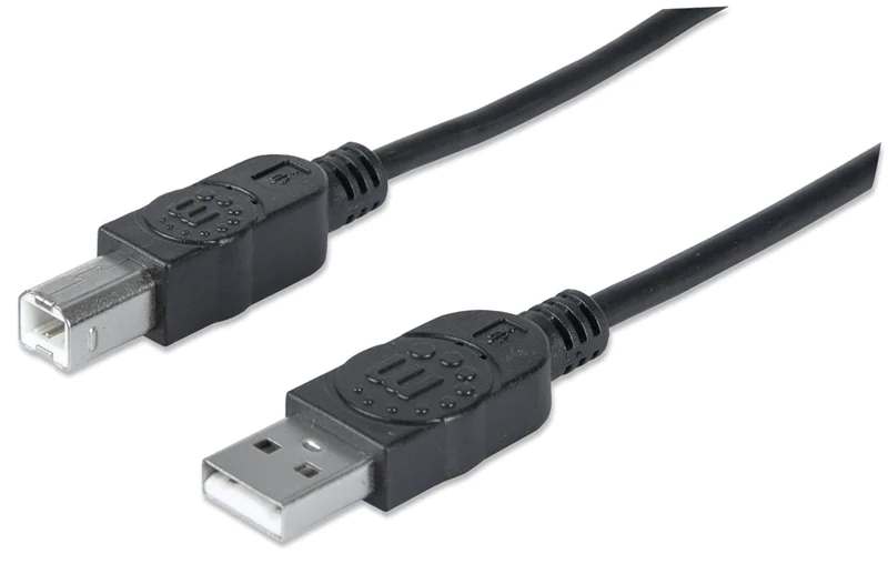 Manhattan USB-A to USB-B Cable, 1.8m, Male to Male, Black, 480 Mbps (USB 2.0), Equivalent to Startech USB2HAB2M (except 20cm shorter), Hi-Speed USB, Lifetime Warranty, Polybag - USB-Kabel - USB (M) zu USB Typ B (M) - USB 2.0 - 1.8 m - geformt - Schwarz