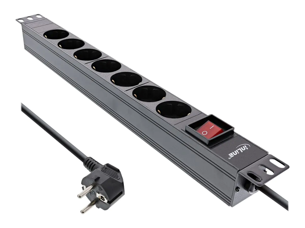 InLine - Steckdosenleiste (Rack - einbaufähig) - 3680 Watt - Eingabe, Eingang power CEE 7/7 - Ausgangsanschlüsse: 7 (7 x Typ F) - 48.3 cm (19") - 2 m Schnur - Schwarz, RAL 9004