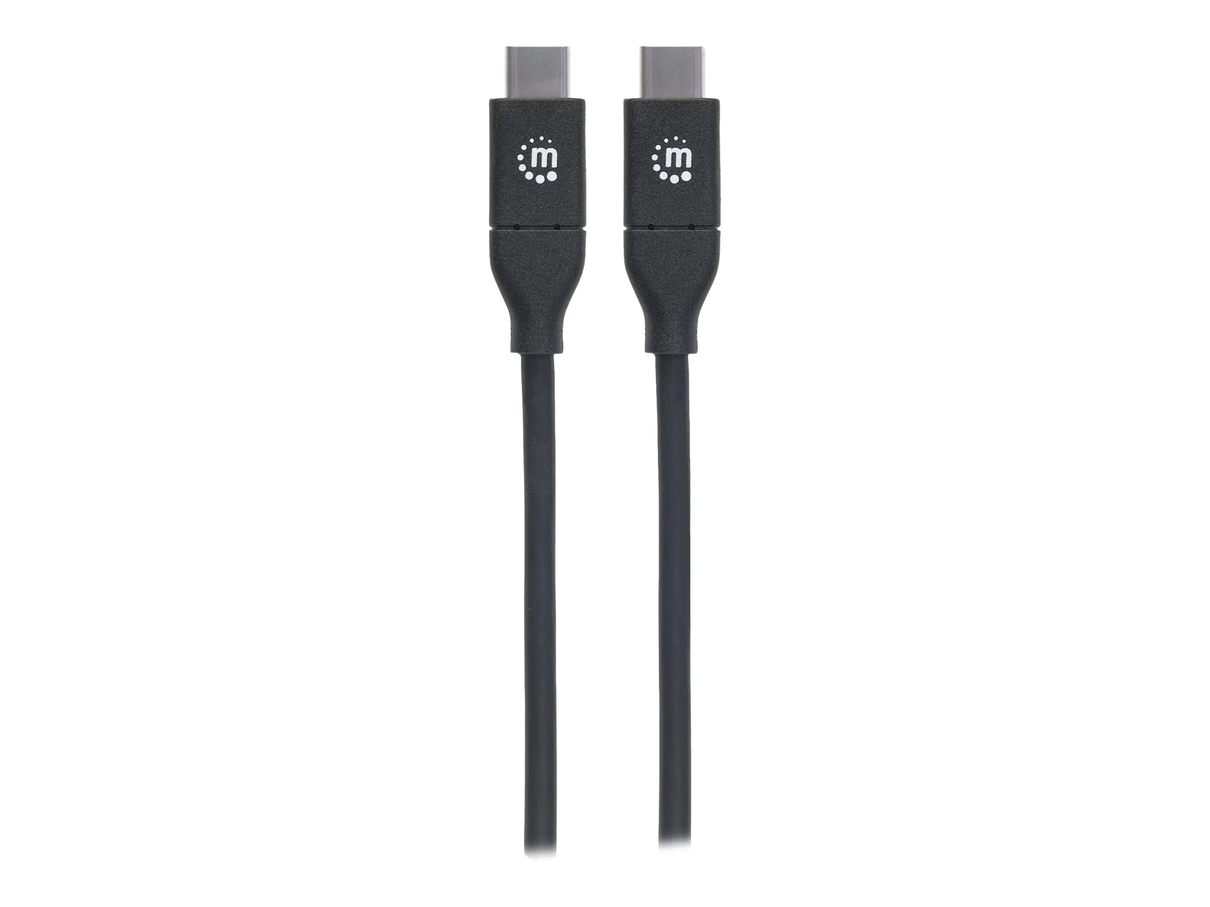 Manhattan USB-C to USB-C Cable, 2m, Male to Male, 480 Mbps (USB 2.0), 5A (super fast charging), Hi-Speed USB, Black, Lifetime Warranty, Polybag - USB-Kabel - 24 pin USB-C (M) zu 24 pin USB-C (M) - USB 2.0 - 5 A - 2 m - geformt - Schwarz