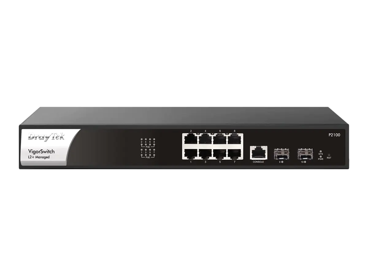 Draytek VigorSwitch P2100 - Switch - L2+ - managed - 8 x 10/100/1000 (PoE+) VSWITCHP2100-DE-AT-CH
