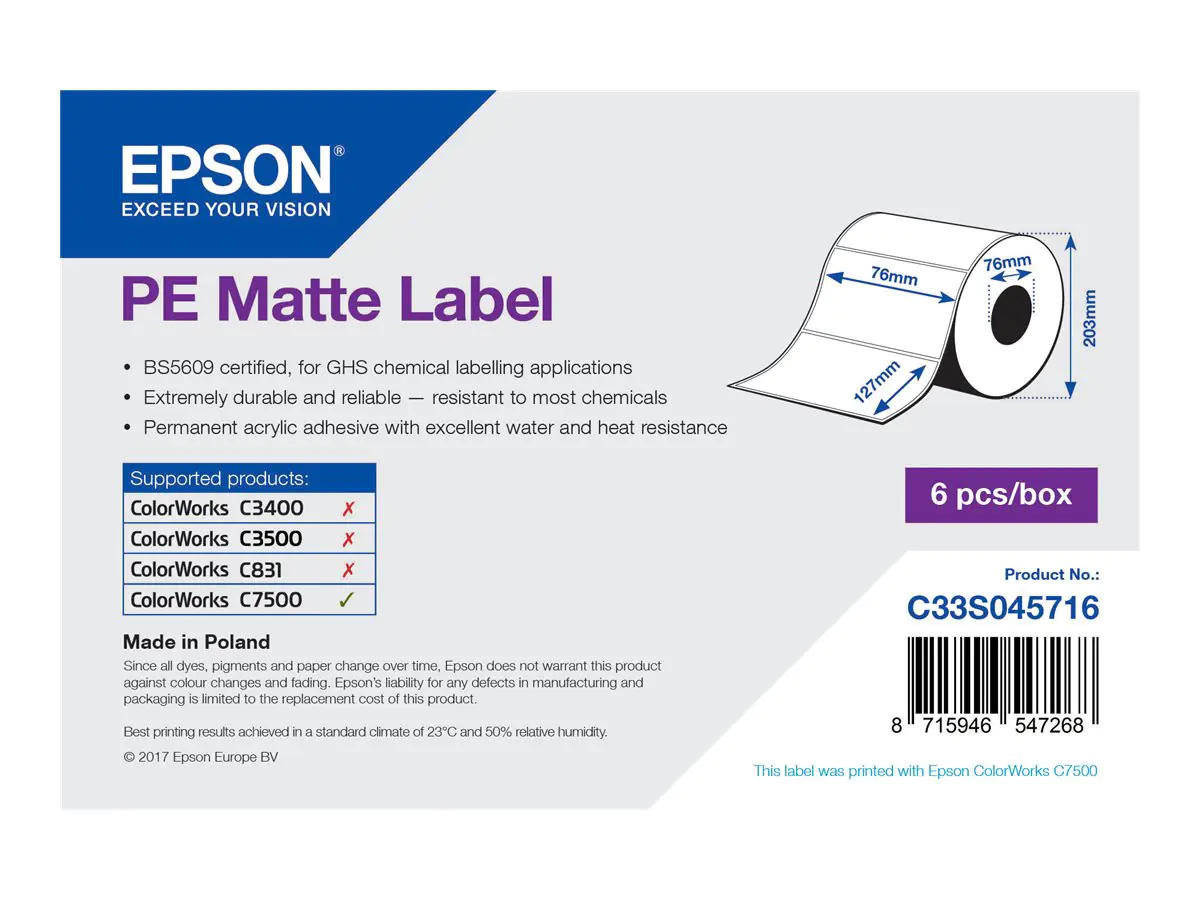 Epson PE - Matt - permanenter Acrylklebstoff - 76 x 127 mm 5760 Etikett(en) (6 Rolle(n)