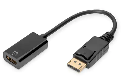 DIGITUS - Videoadapter - DisplayPort männlich eingerastet zu HDMI weiblich - 20 cm - Doppelisolierung - Schwarz - aktiv, 4K-Support (4096 x 2160)