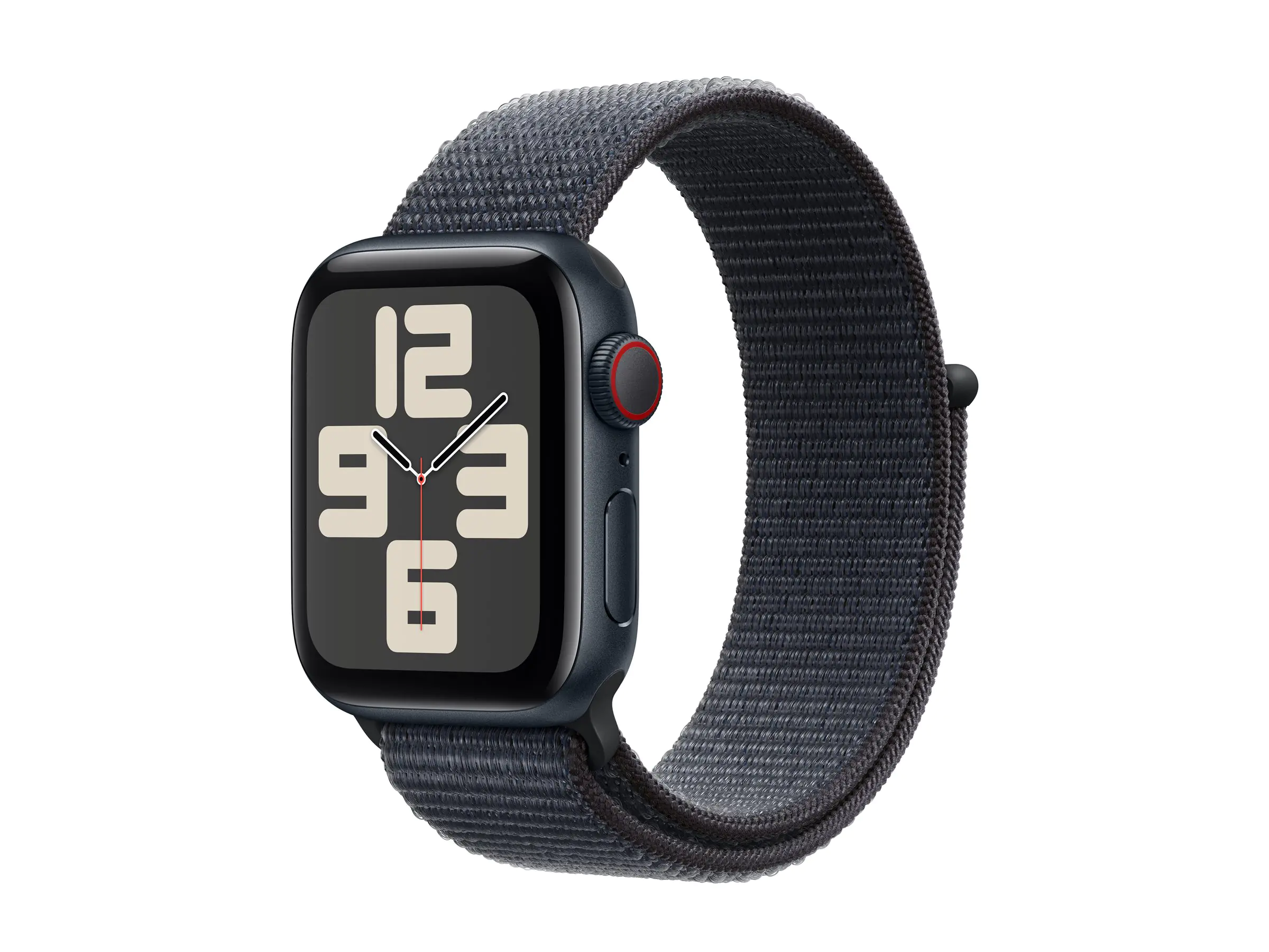 Apple Watch SE (GPS + Cellular) - 40 mm - Midnight Aluminium - intelligente Uhr mit Sportschleife - weiches, zweilagiges Nylon - Tinte - Handgelenkgröße: 130-200 mm - 32 GB - LTE, Wi-Fi 4, Bluetooth - 4G - 27.8 g