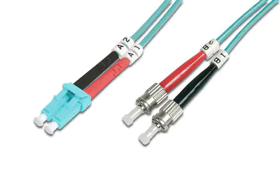 DIGITUS Professional - Patch-Kabel - ST multi-mode (M) bis LC Multi-Mode (M) - 1 m - Glasfaser - Duplex - 50/125 Mikrometer - OM3 - geschirmt, halogenfrei - Aquamarin