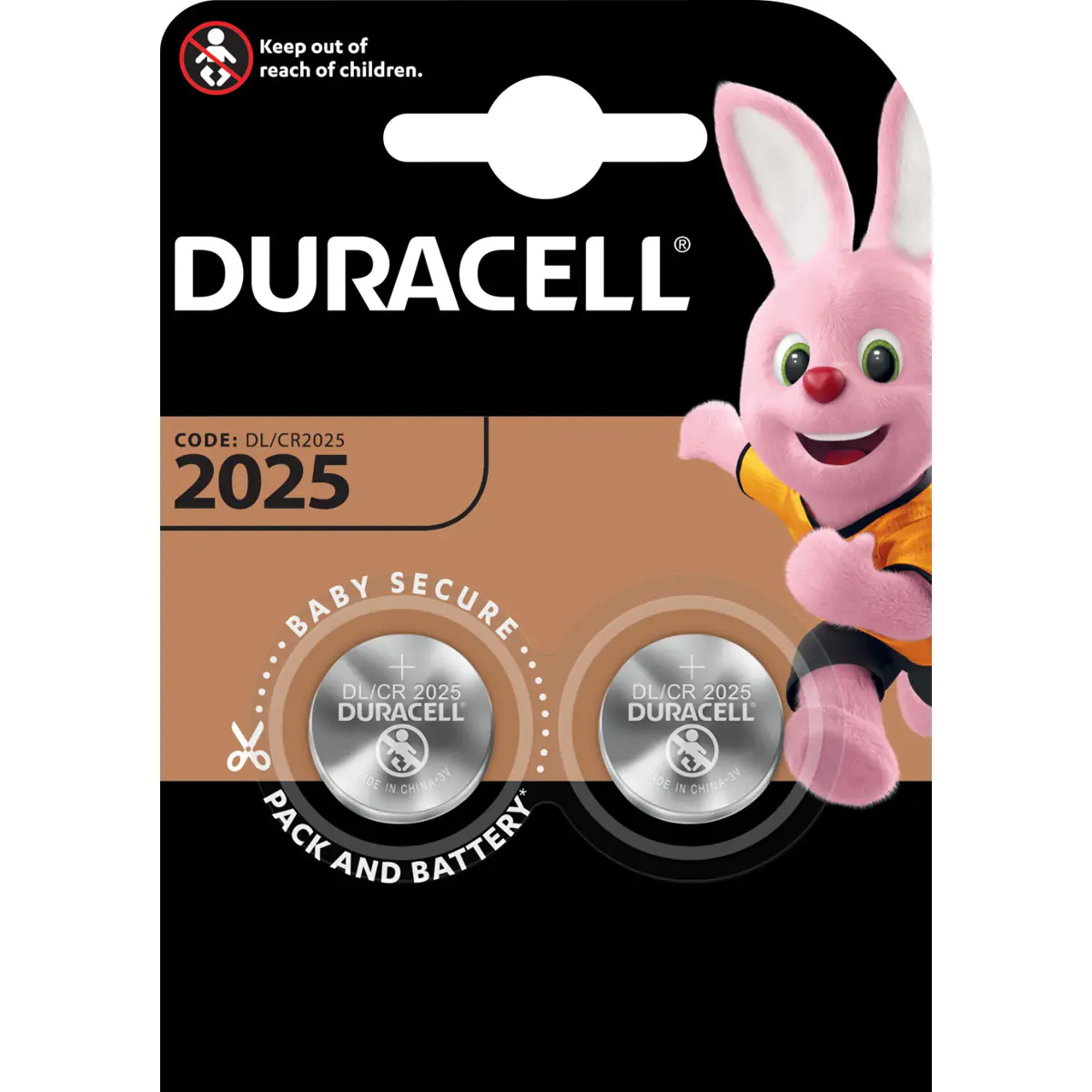 Duracell Knopfzelle CR2025 B2 Lithium, Einwegbatterie, CR2025, Lithium, 3 V, 2 Stück(e), Silber 203907