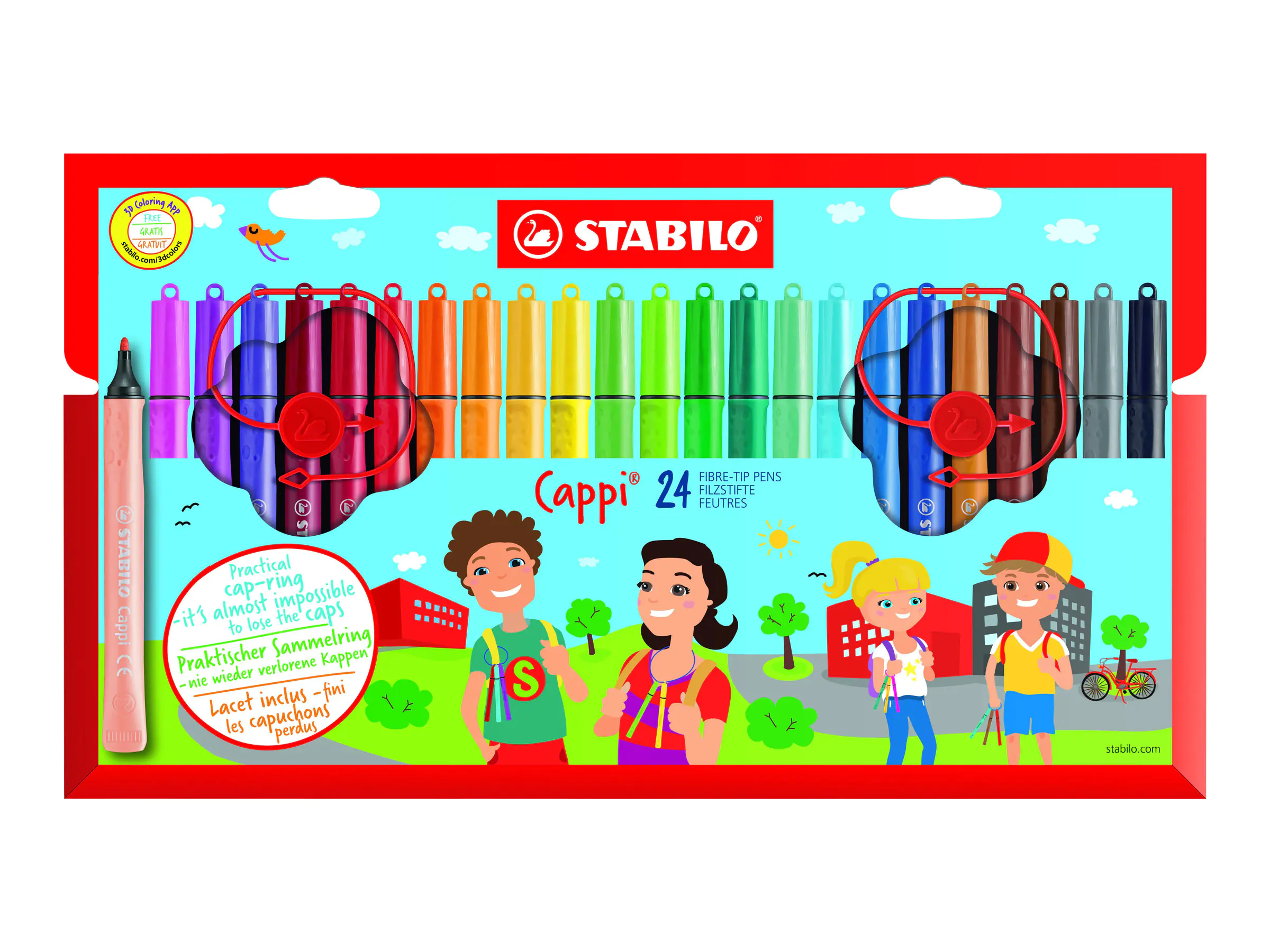 STABILO Cappi - Filzstift - verschiedene Farben - 1 mm (Packung mit 24) 168/24-4