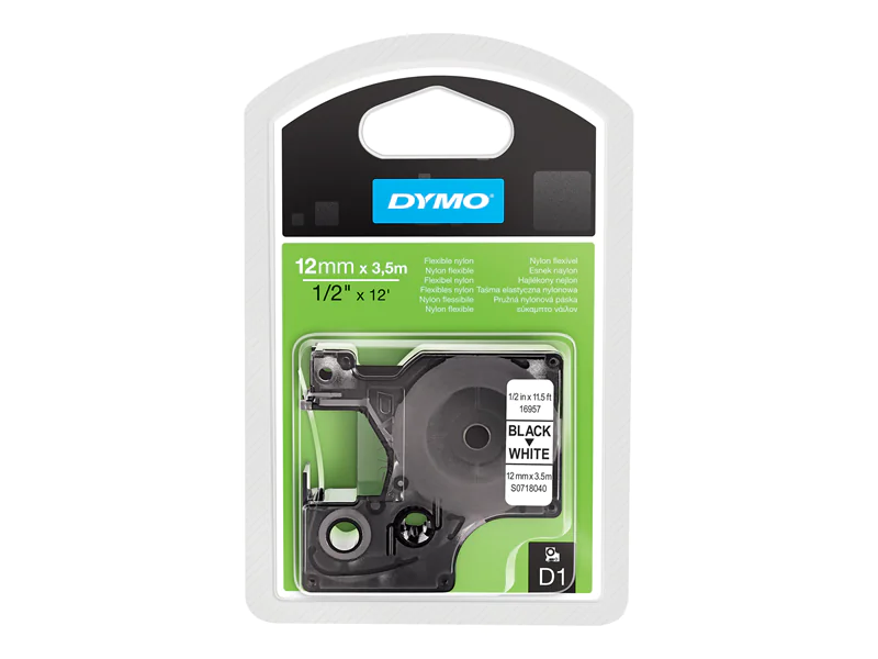Dymo Original D1 Hochleistungs-Etikettenband | schwarz auf weiß |19 mm x 3,5 m | permanent haftendes Nylon- Schriftband | für LabelManager-Beschriftungsgerät, Schwarz auf weiss, D1, Nylon, Belgien, -40 - 60 °C, DYMO S0718040