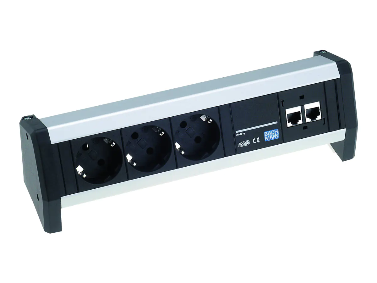Bachmann DESK - Steckdosenleiste - Wechselstrom 230 V - Ausgangsanschlüsse: 4 (CEE 7/4) - 3 m Schnur - Deutschland - Schwarz