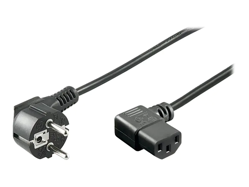 goobay - Stromkabel - IEC 60320 C13 bis CEE 7/7 (M) - 2 m - 90° Stecker, rechts-gewinkelter Stecker - Schwarz