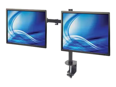 Manhattan TV & Monitor Mount, Desk, Full Motion, 2 Screens, Screen Sizes: 10-27", Black, Clamp Assembly, Dual Screen, VESA 75x75 to 100x100mm, Max 8kg (each), Lifetime Warranty - Befestigungskit - für 2 LCD-Displays - Stahl - Schwarz - Bildschirmgröße: 33