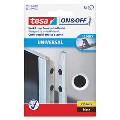 Tesa On & Off UNIVERSAL - Montagekleber - 1,6 cm Durchmesser - Schwarz (Packung mit 8) 55226-00000-02