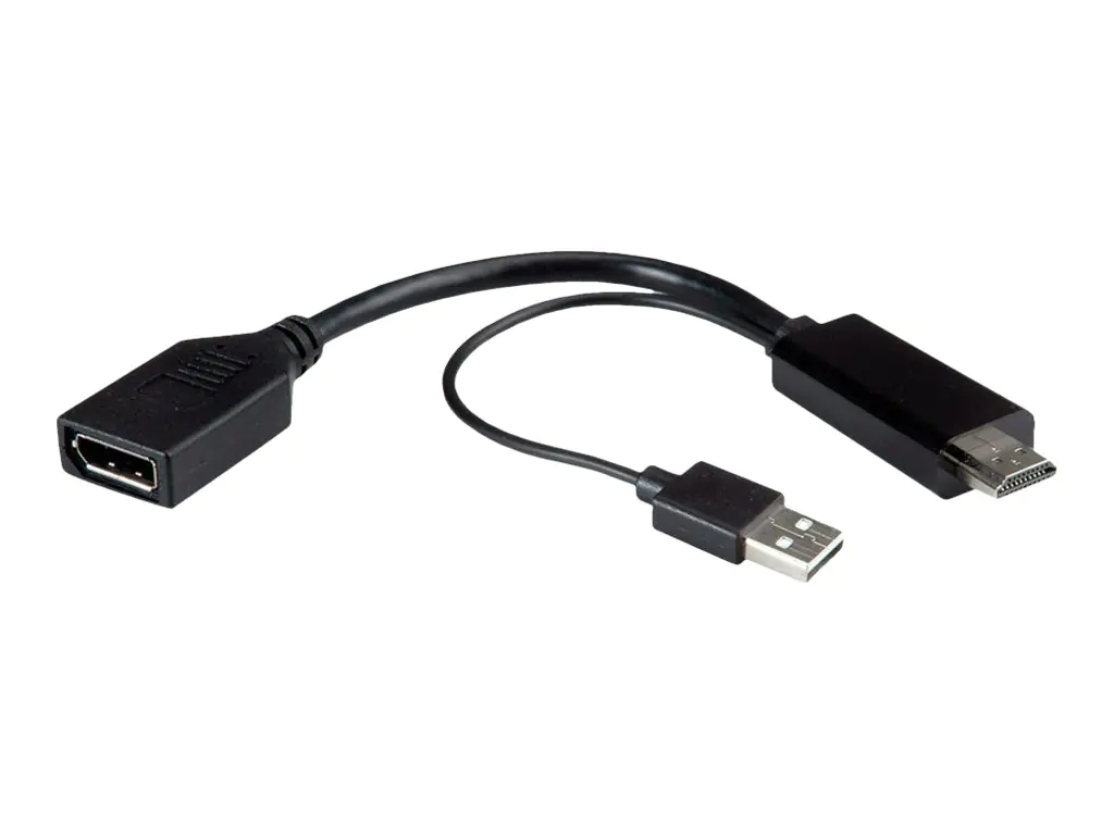 Roline - Adapterkabel - HDMI, USB (nur Strom) männlich zu DisplayPort weiblich - 15 cm - Schwarz - aktiv, unterstützt 4K 60 Hz (3840 x 2160)