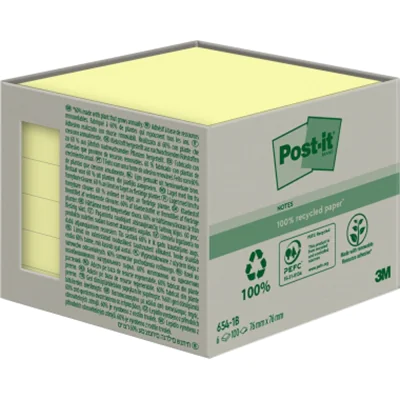 Post-it Haftnotiz Recycling Notes 654-1B 76x76mm gelb 6 St./Pack.