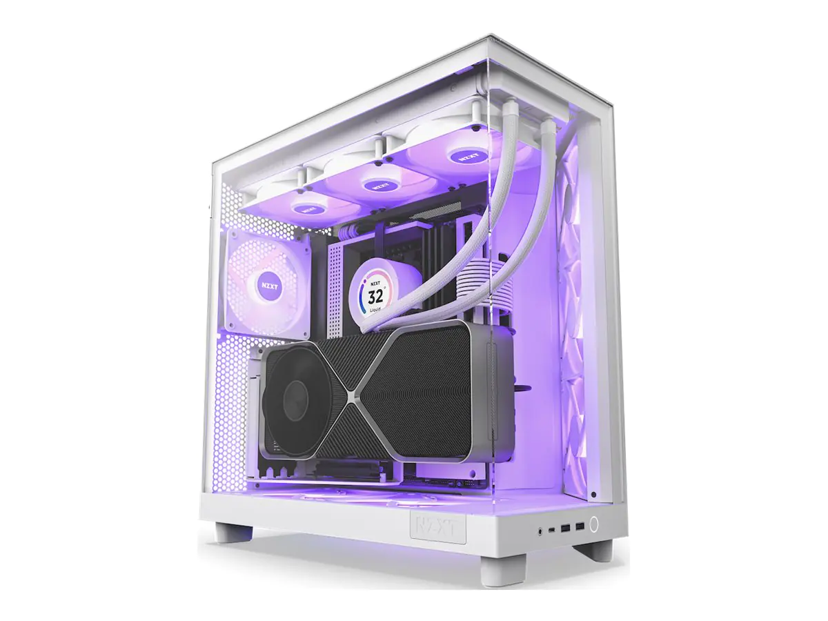 NZXT H series H6 Flow RGB - Mid tower - ATX - Seitenteil mit Fenster (gehärtetes Glas) - keine Spannungsversorgung - Mattes Weiß - USB/Audio