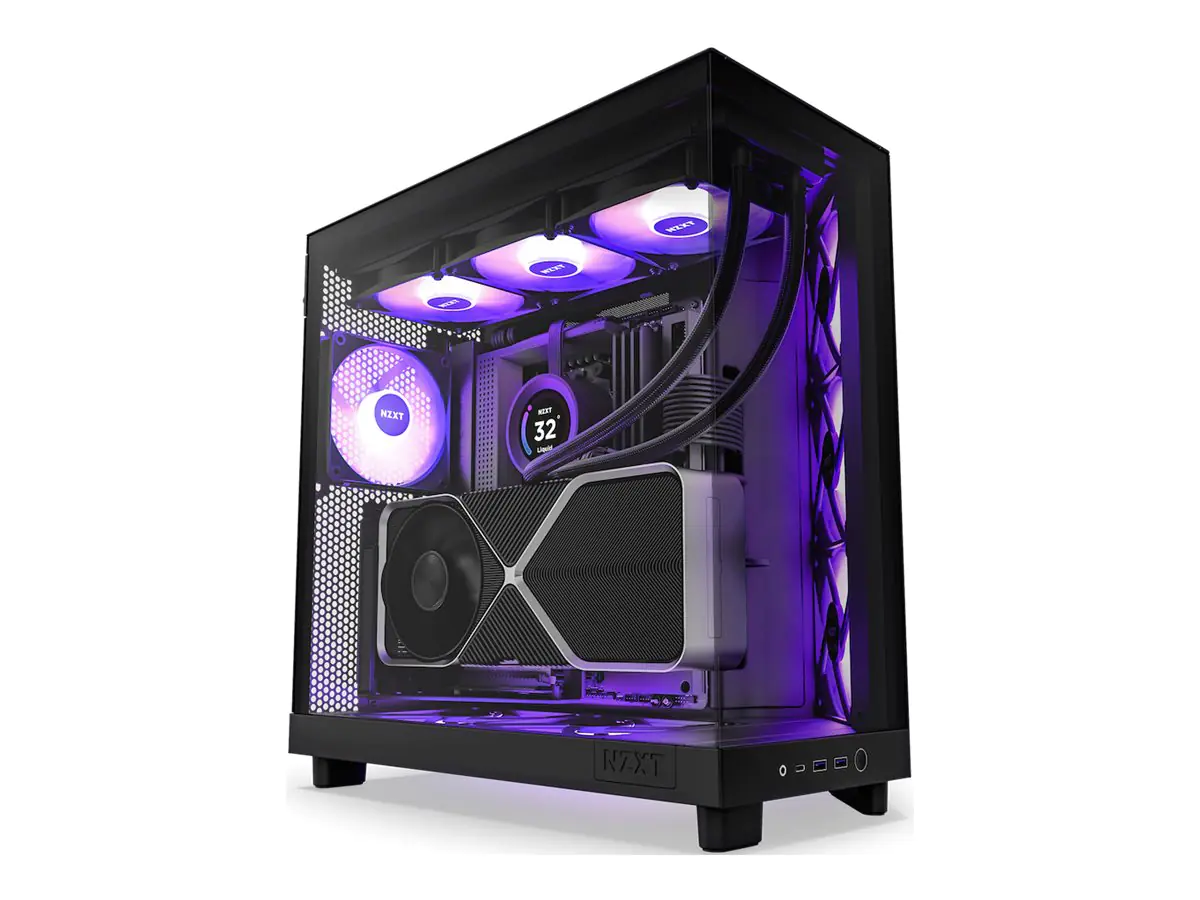 NZXT H series H6 Flow RGB - Mid tower - ATX - Seitenteil mit Fenster (gehärtetes Glas) - keine Spannungsversorgung - mattschwarz - USB/Audio