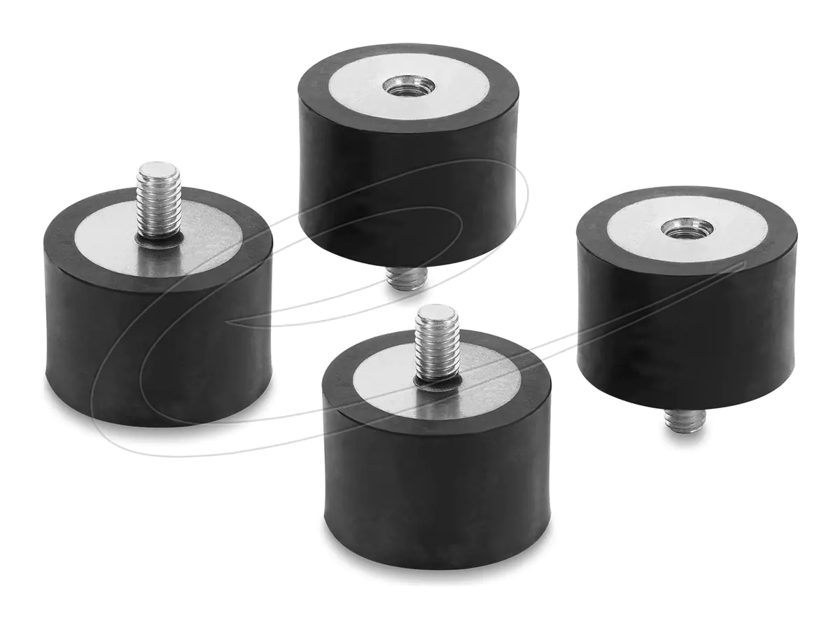 Delock Vibrationsdämpfer - M6 x 1 mm, 30 mm Durchmesser, 20 mm Höhe, mit Innen- und Außengewinde - Schwarz (Packung mit 4) 60821