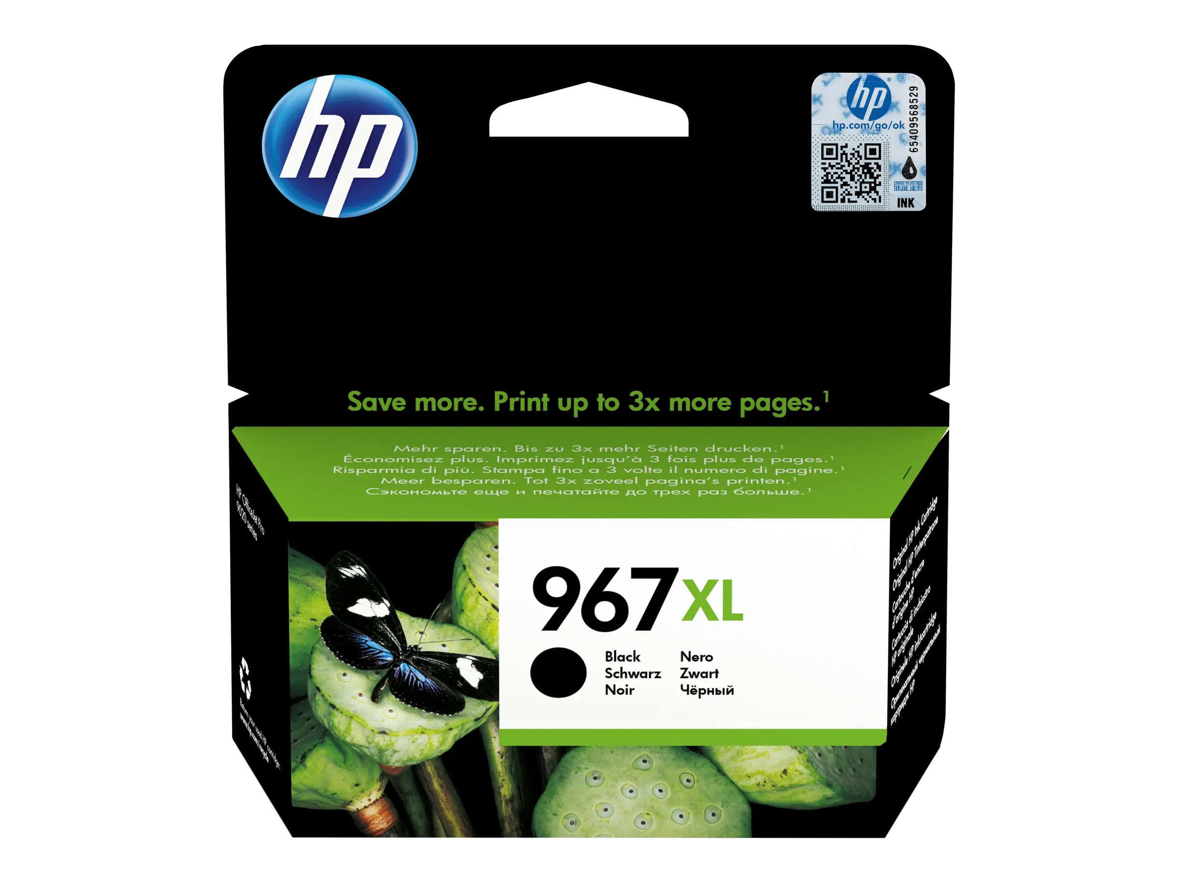 HP 967XL - 68.72 ml - Hohe Ergiebigkeit - Schwarz - original - Tintenpatrone - für Officejet 9012, 9012e; Officejet Pro 9020, 9022, 9022e, 9023, 9025, 9025e, 9028
