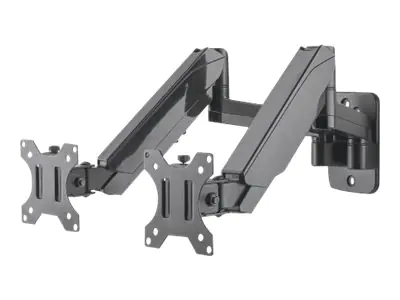 Manhattan TV & Monitor Mount, Wall, Full Motion (Gas Spring), 2 screens, Screen Sizes: 17-32", Black, Dual Screen, VESA 75x75 to 100x100mm, Max 8kg (each), Tilt & Swivel with 3 Pivots, Lifetime Warranty - Klammer - für 2 LCD-Displays - Kunststoff, Alumini