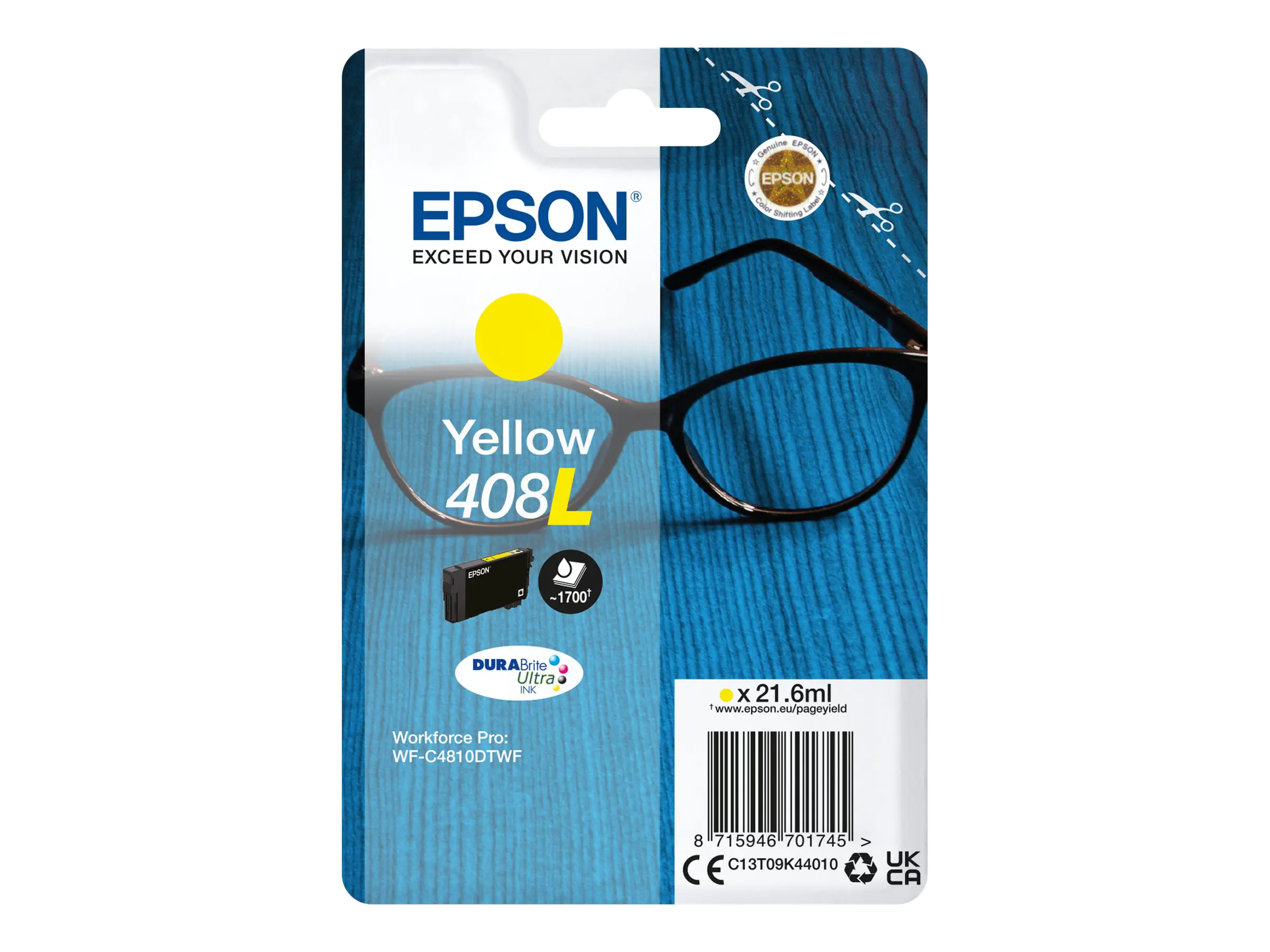 Epson 408L - 21.6 ml - Gelb - original - Blisterverpackung - Tintenpatrone - für WorkForce Pro WF-C4810DTWF