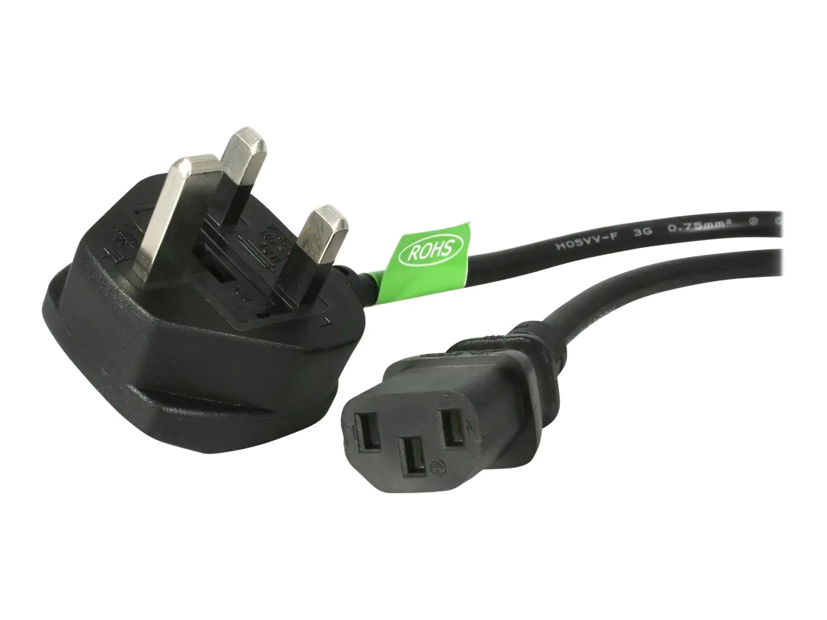 StarTech 3ft (1m) UK Computer Power Cable, BS 1363 to C13 Power Cord, 18AWG, 10A 250V, Black Replacement AC Power Cord, Monitor Power Cable, BS 1363 to IEC 60320 C13 Kettle Lead - PC Power Supply Cable (BS13U-1M-POWER-LEAD) - Stromkabel - BS 1363 (S) zu p
