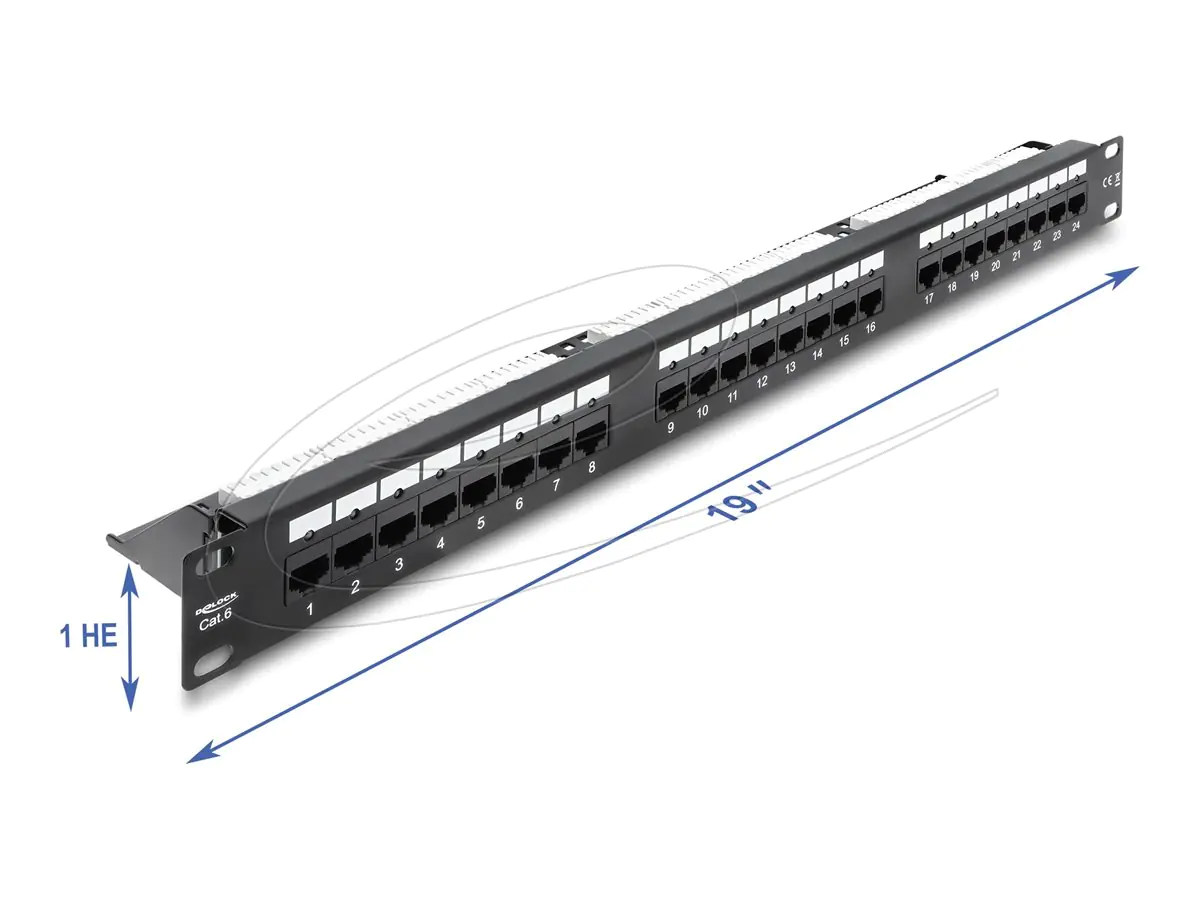 Delock Patch Panel - mit LED, Zugentlastungs-Schiene - Rack montierbar - CAT 6a - UTP - RJ-45 X 24 - Schwarz - 1U - 48.3 cm (19") 91087