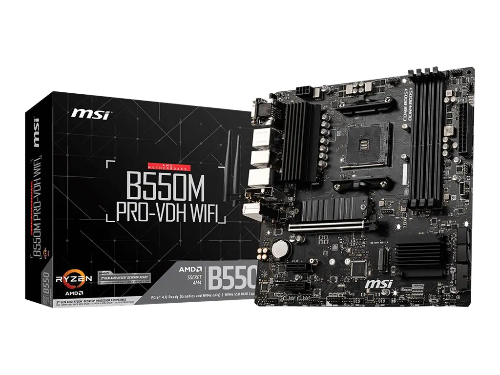 MSI B550M PRO-VDH WIFI, AMD, Sockel AM4, AMD Ryzen 3000 Series, Sockel AM4, DDR4-SDRAM, 128 GB 7C95-001R