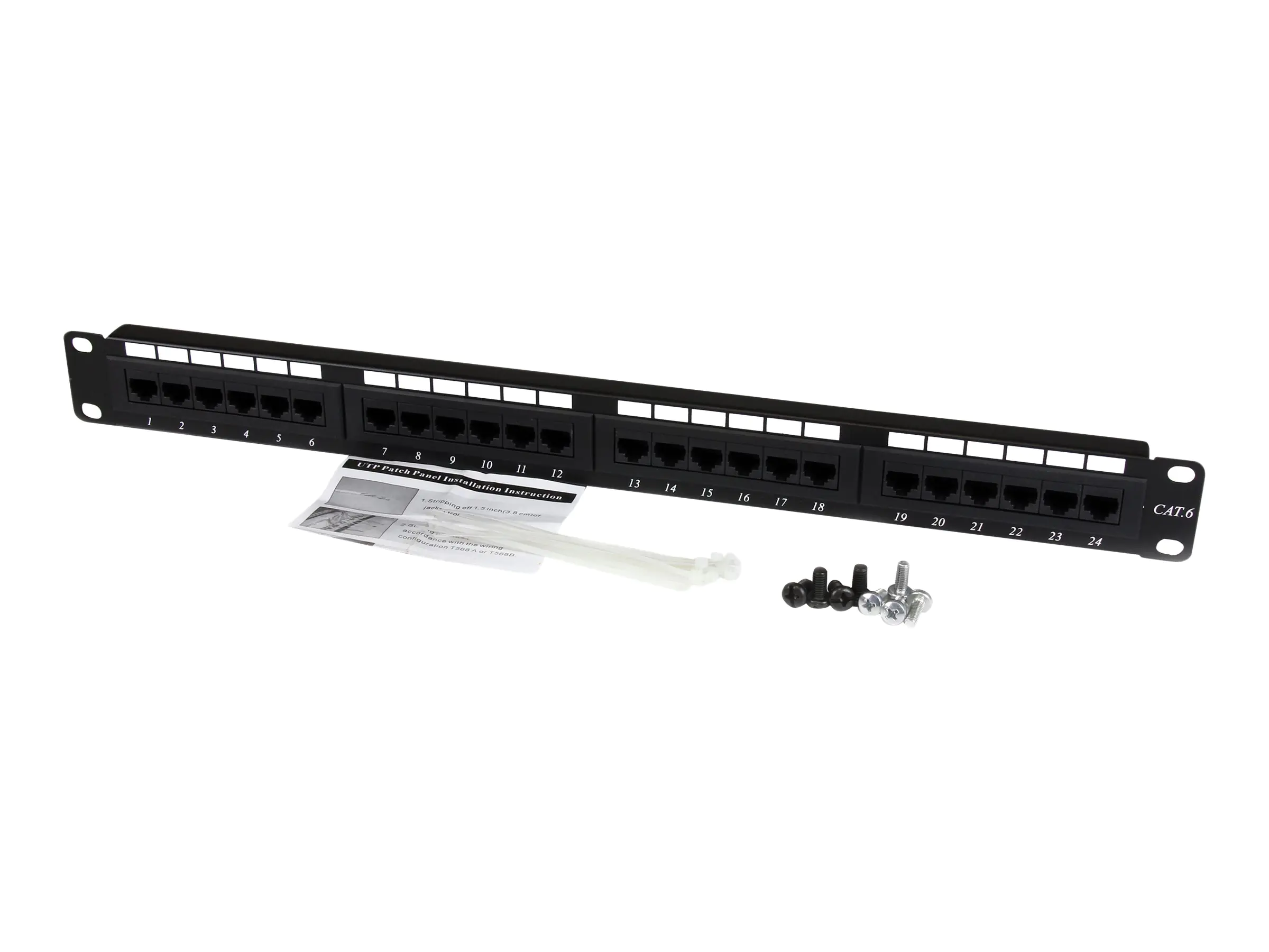 StarTech 24 Port 1U Rackmount Cat 6 110 Patch Panel - 24 port Network Patch Panel - RJ45 Ethernet 110 type Rack Mount Patch Panel 1U (C6PANEL24) - Patch Panel - CAT 6 - Schwarz - 1U - 24 Ports - für P/N: RACK-18U-20-WALL-OA, RACK-21U-20-WALL-OA, RACK-24U-