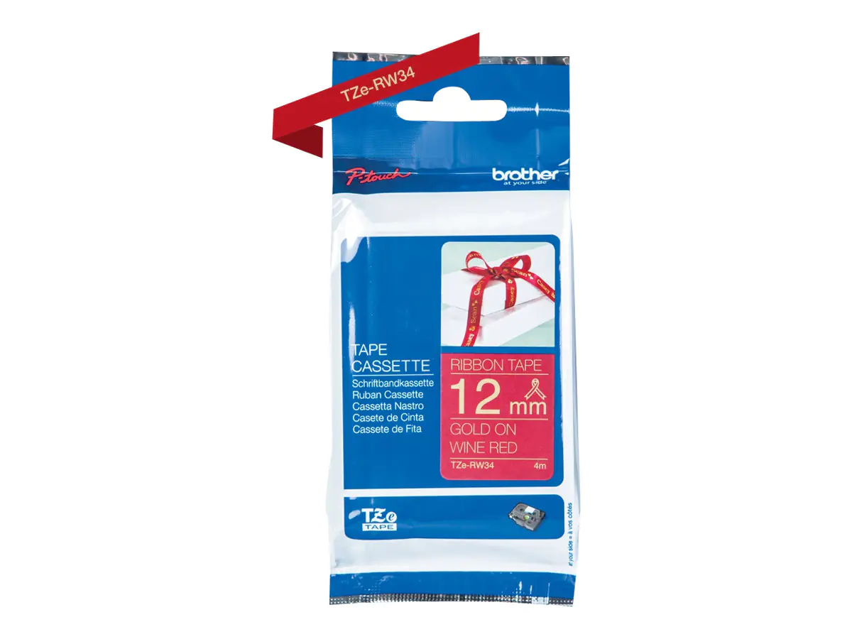 Brother TZe-RW34 - Gold auf Weinrot - Rolle (1,2 cm x 4 m) 1 Rolle(n) Band - für Brother PT-D600, H110; P-Touch PT-D450; P-Touch Cube PT-P300; P-Touch Embellish PT-D215