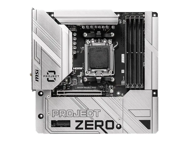 MSI B650M PROJECT ZERO - Motherboard - micro ATX - Socket AM5 - AMD B650 Chipsatz - USB 3.2 Gen 1, USB 3.2 Gen 2, USB-C 3.2 Gen2, USB-C 3.2 Gen 2x2 - 2.5 Gigabit LAN, Wi-Fi 6E, Bluetooth - Onboard-Grafik (CPU erforderlich) 7E09-003R