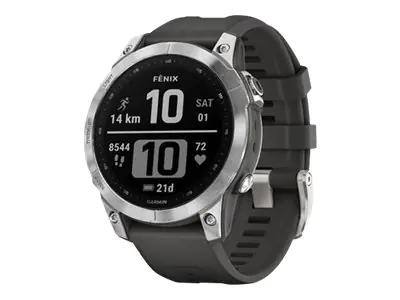 Garmin fenix 7 - 47 mm - silber - Sportuhr mit Band - Silikon - Graphit - Handgelenkgröße: 125-208 mm - Anzeige 3.302 cm (1.3") - 16 GB - Bluetooth, Wi-Fi, ANT+ - 79 g