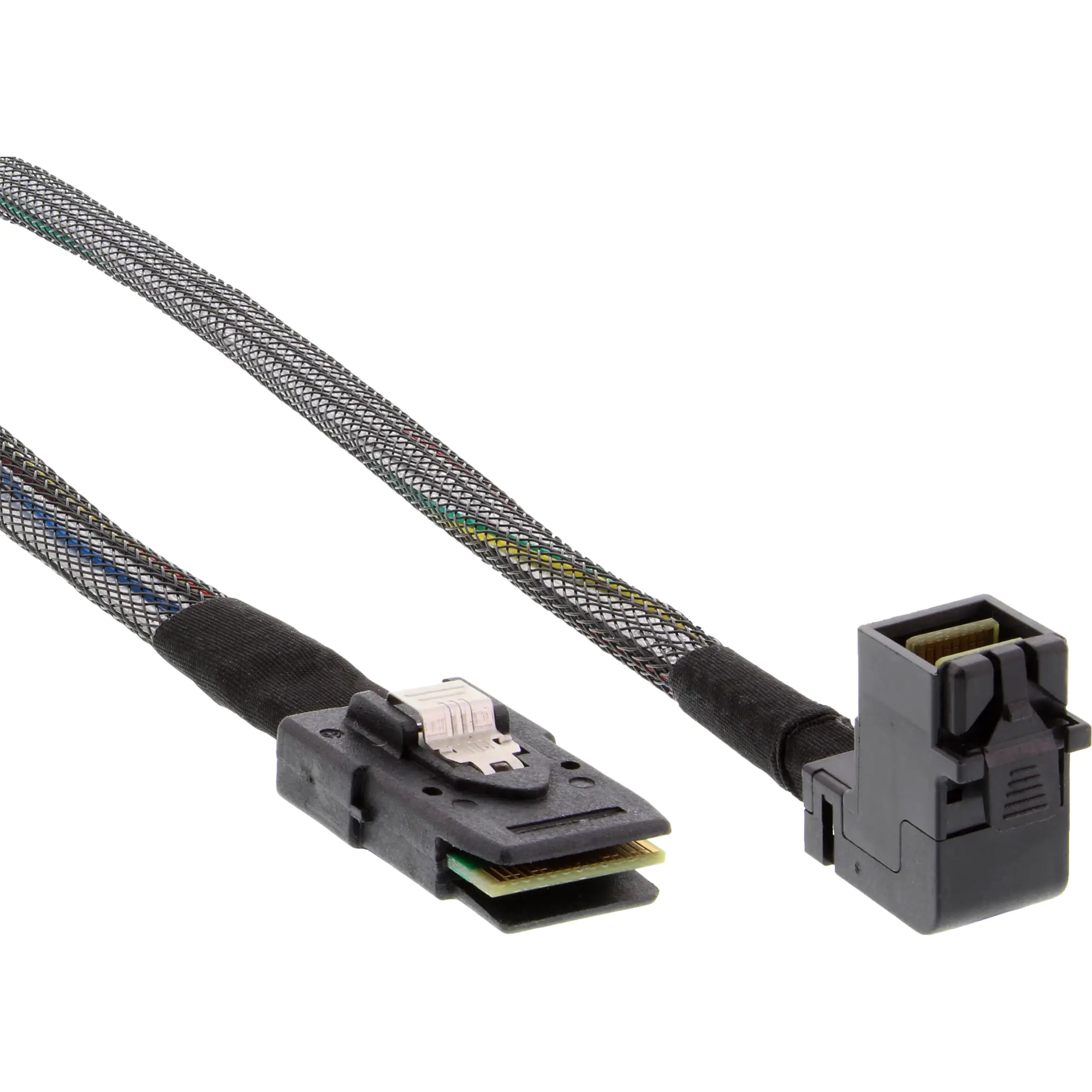 InLine - Internes SAS-Kabel - mit Sidebands - gerade durchgeführt - 4-Lane - 36 PIN 4iMini MultiLane zu 4x Mini SAS HD (SFF-8643) - 50 cm - 90° Stecker, eingerastet - Schwarz