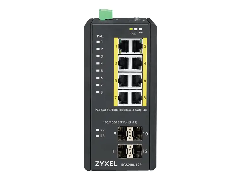 Zyxel RGS200-12P - Switch - managed - 8 x 10/100/1000 (PoE+) + 4 x SFP - an Rack montierbar, an DIN-Schiene montierbar - PoE+ (240 W) - Gleichstrom