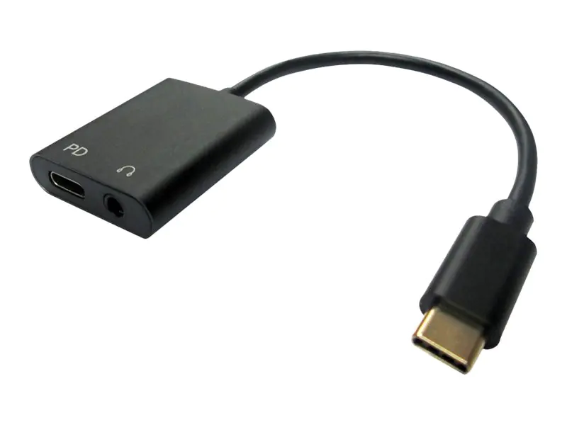 Roline - USB-C zu Kopfhöreranschluss / Ladeadapter - 24 pin USB-C männlich umkehrbar zu Mini-Stecker, USB-C (nur Spannung) weiblich - 13 cm - Schwarz