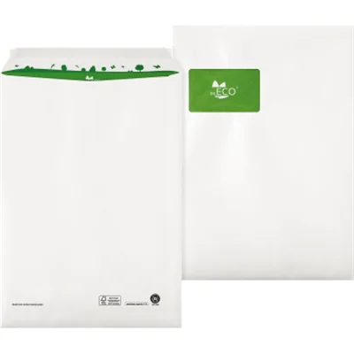 beECO® Versandtasche DIN C4 229 x 324 mm (B x H) mit Fenster 100g/m² mit Haftklebung 100 % Altpapier ohne Fadenverstärkung weiß 250 St./Pack.