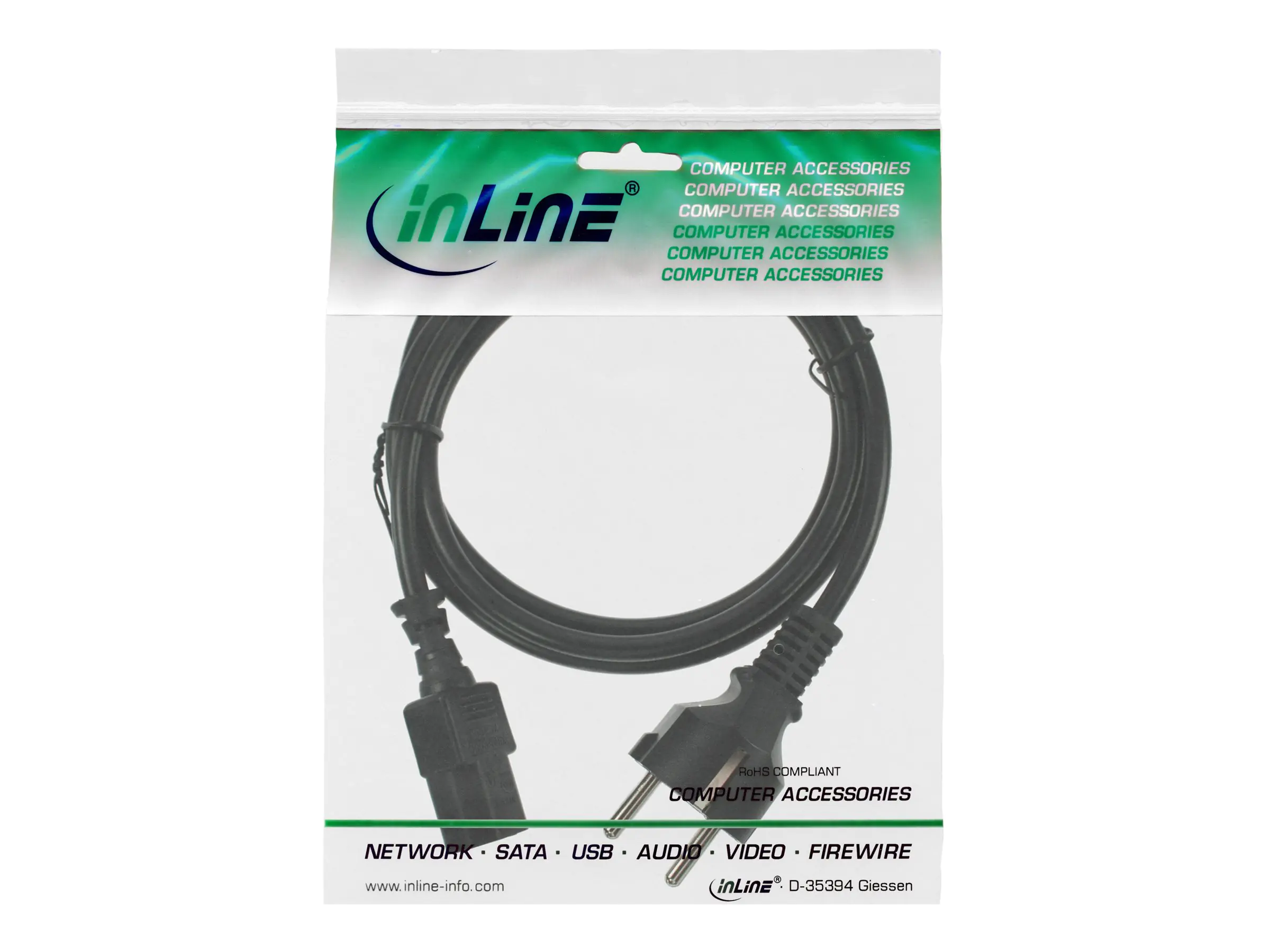 InLine Netzkabel - Schutzkontakt auf Kaltgerätestecker C13 - schwarz - 0,30 m 16651N