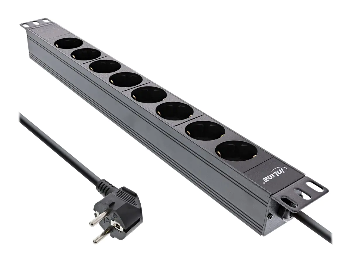 InLine - Steckdosenleiste - 3680 Watt - Eingabe, Eingang power CEE 7/7 - Ausgangsanschlüsse: 8 - 48.3 cm (19") - 2 m Schnur - Schwarz, RAL 9004