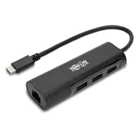 Eaton Tripp Lite Series USB 3.1 Gen 1 USB-C Multiport Portable Hub/Adapter, 3 USB-A Ports and Gigabit Ethernet Port, Thunderbolt 3 Compatible, Black, USB Type C - Dockingstation - USB-C 3.1 / Thunderbolt 3 - 1GbE