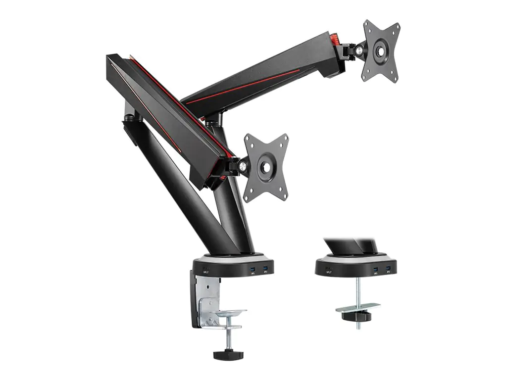 LogiLink - Befestigungskit - einstellbarer Arm - für 2 Monitore - Kunststoff, Aluminium, Stahl - Bildschirmgröße: 43.2-81.3 cm (17"-32") - Tischmontage