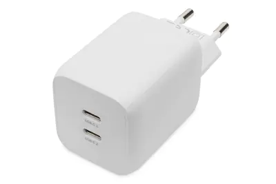 Digitus - Netzteil - GaN - 65 Watt - 3.25 A - PD 3.0 - 2 Ausgabeanschlussstellen (24 pin USB-C) - auf Kabel: USB-C - weiß