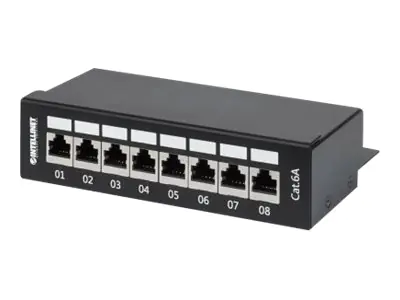 Intellinet Patch Panel, Cat6a, FTP, 8-Port, Desktop, Shielded, 90° Top-Entry Punch Down Blocks, Black - Patch Panel - Desktop - CAT 6a - FTP - RJ-45 X 8 - Schwarz