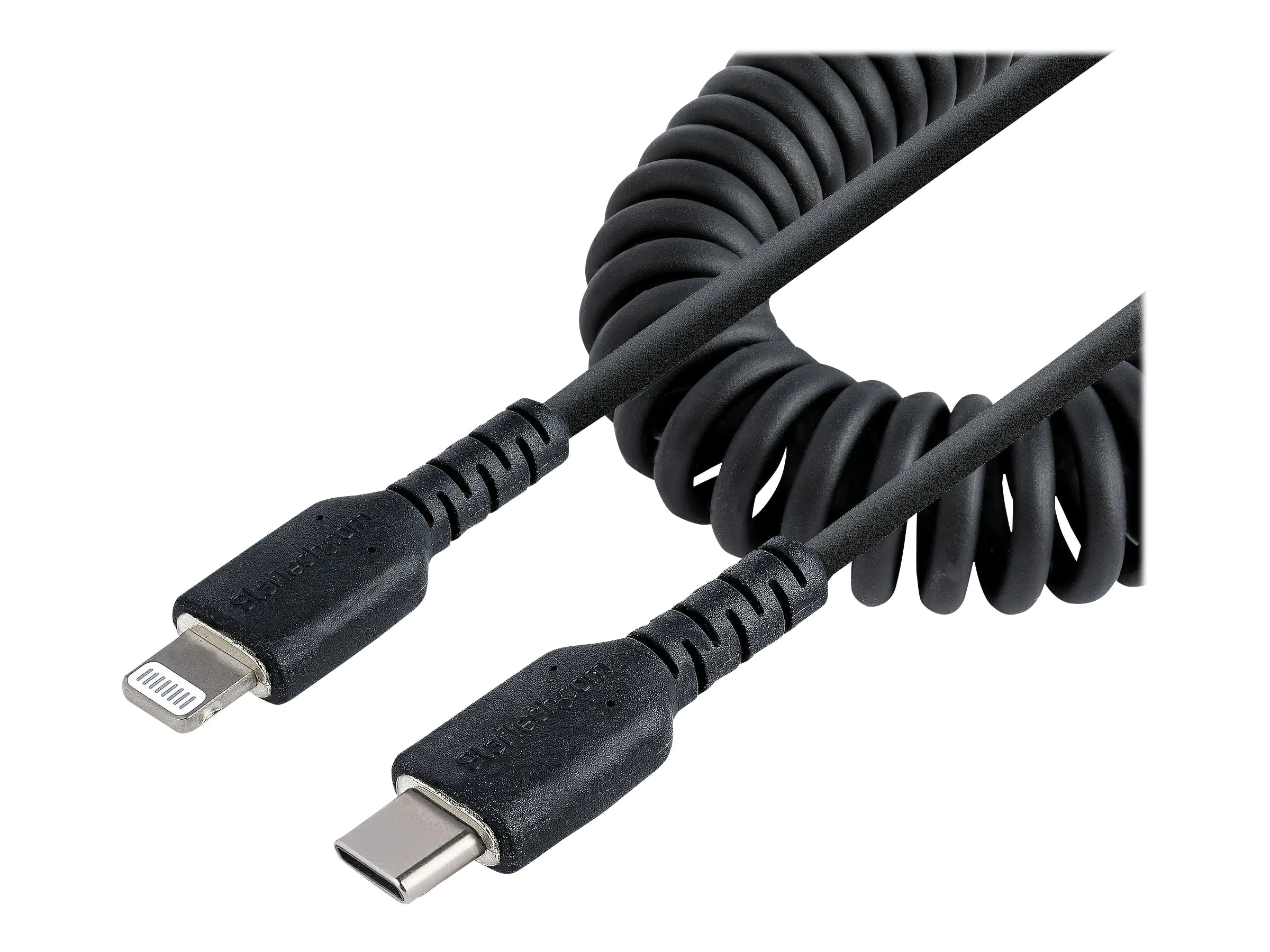 StarTech 50cm USB C auf Lightning Kabel, spiralkabel, MFi-zertifiziert, Schnellladekabel für iPhone/iPad , schwarz, langlebiger TPE-Mantel aus Aramidfaser, USB C 2.0 Kabel (RUSB2CLT50CMBC) - Lightning-Kabel - 24 pin USB-C männlich zu Lightning männlich -