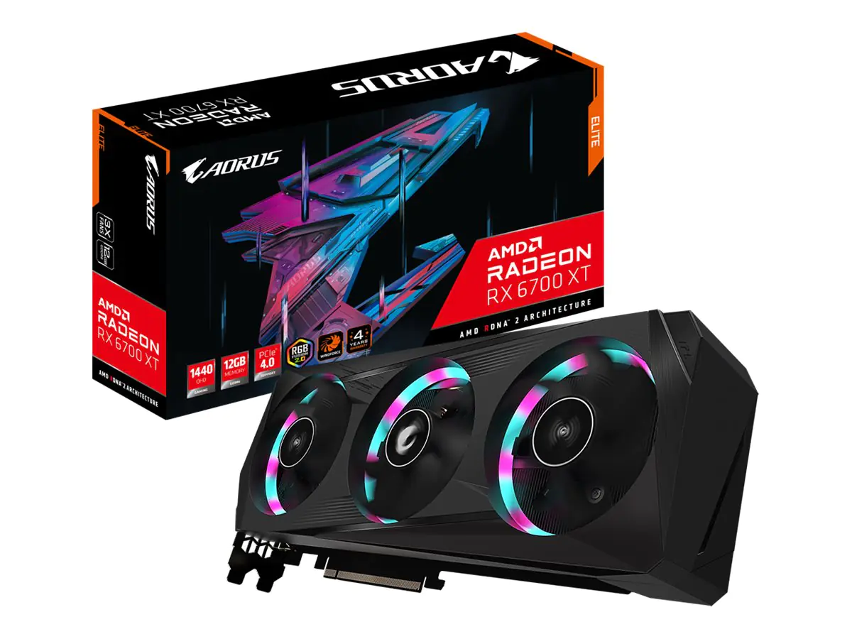 Gigabyte AORUS Radeon RX 6700 XT ELITE 12G - Grafikkarten - Radeon RX 6700 XT - 12 GB GDDR6 - PCIe 4.0 x16 - 2 x HDMI, 2 x DisplayPort