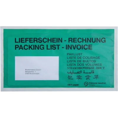 Dokumententasche Lieferschein-Rechnung, mehrsprachig DIN lang 240 x 135 mm (B x H) Pergamynpapier grün 250 St./Pack.