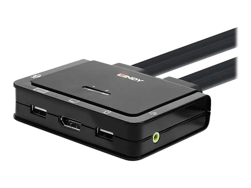 Lindy 2 Port DisplayPort 1.2, USB Type C, USB 2.0 & Audio Cable KVM Switch - KVM-/Audio-Switch - 2 x KVM/Audio - 1 lokaler Benutzer - Desktop