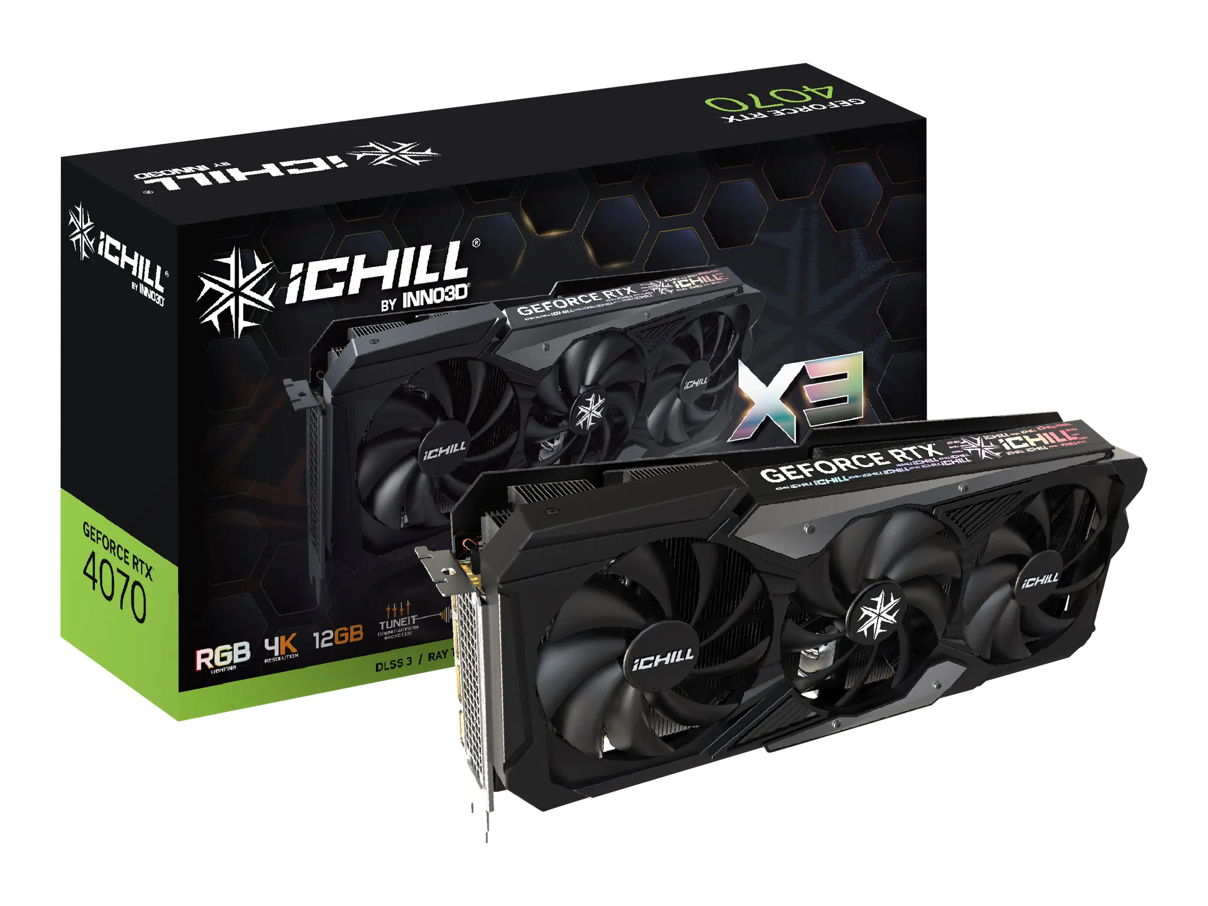 Inno3D iChiLL GeForce RTX 4070 X3 - Grafikkarten - GeForce RTX 4070 - 12 GB GDDR6X - PCIe 4.0 x16 - HDMI, 3 x DisplayPort - Farbbox